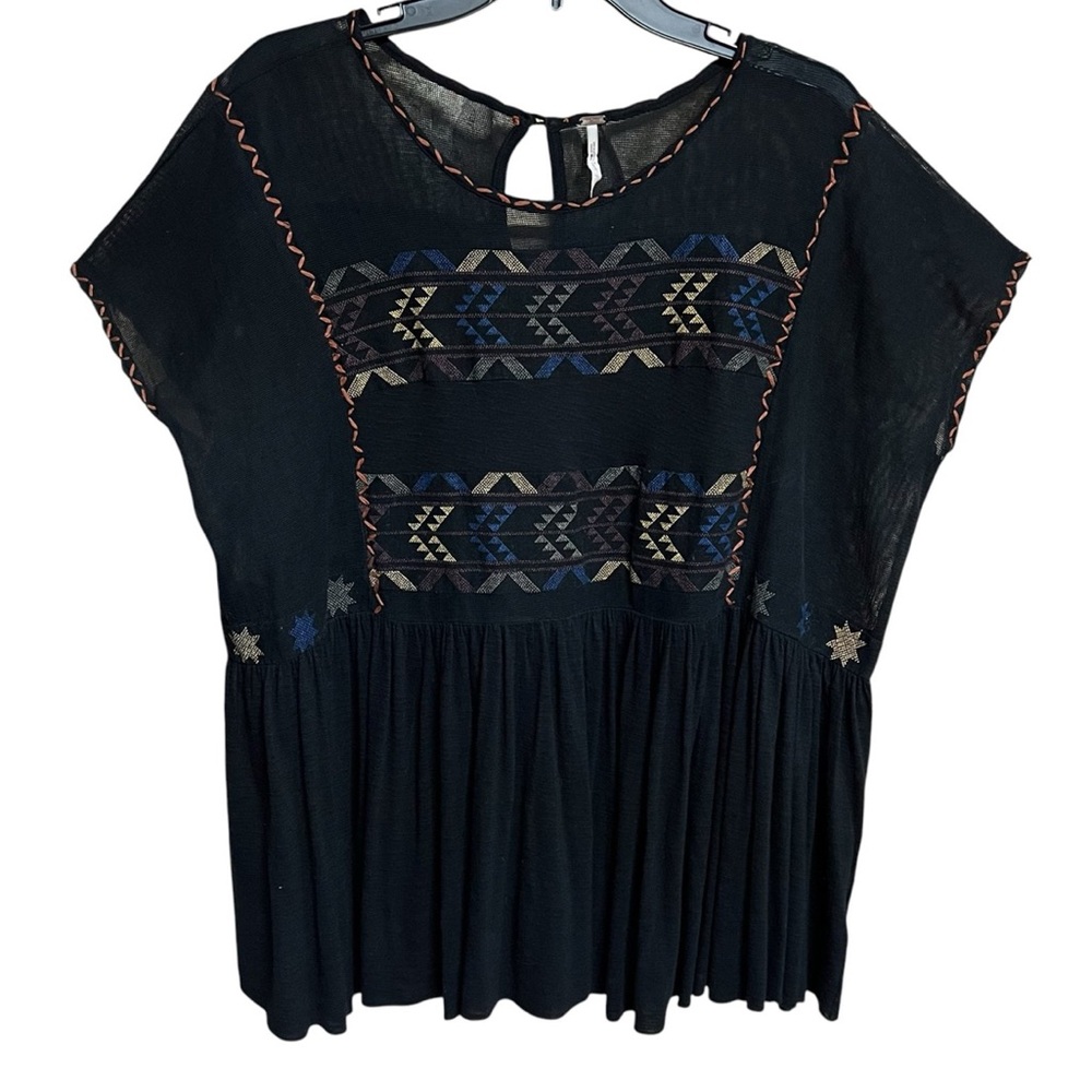 Free People Oversized Black Boho Chic Top Size Small